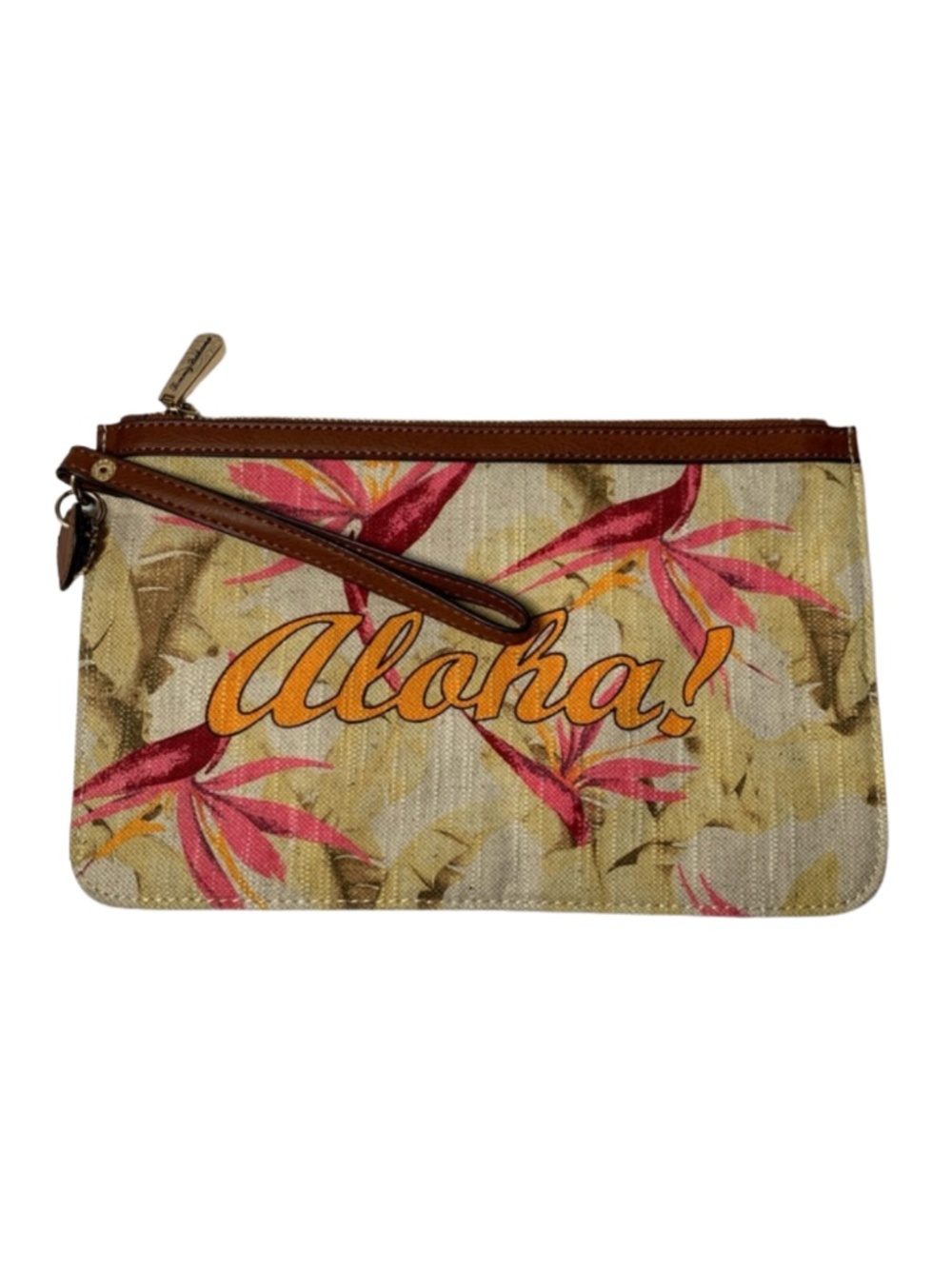 Tommy Bahama Hawaiian Aloha Paradise Beige Pink Floral Wristlet Beach Vacation